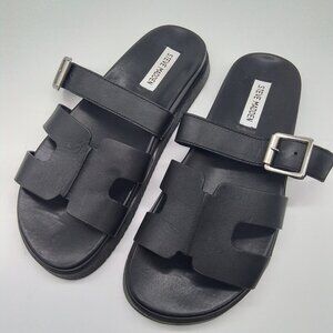 STEVE MADDEN WOMENS MAYHEM SLIDE SANDAL BLACK LEATHER SIZE 8M